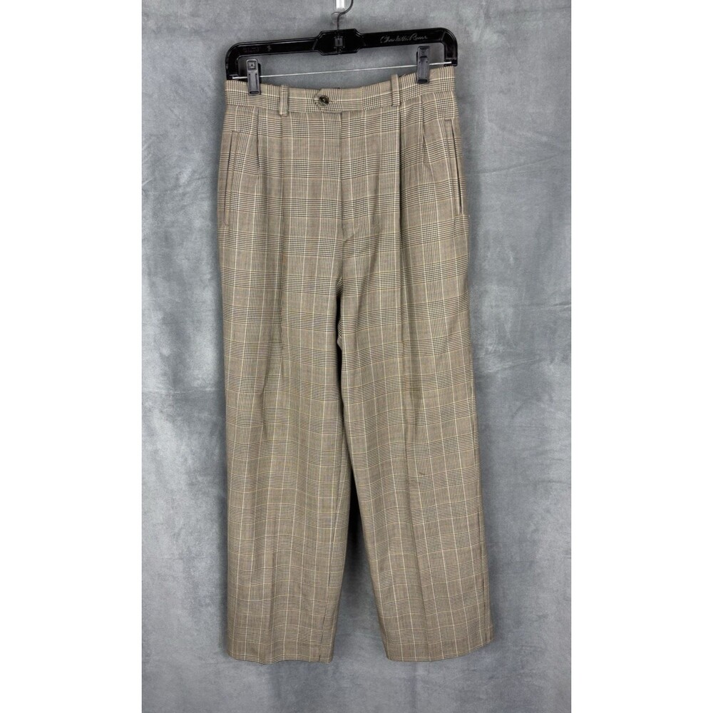 Vintage Austin Reed 100% Wool Plaid Pants Womens Size 10 Petite M Tan Preppy